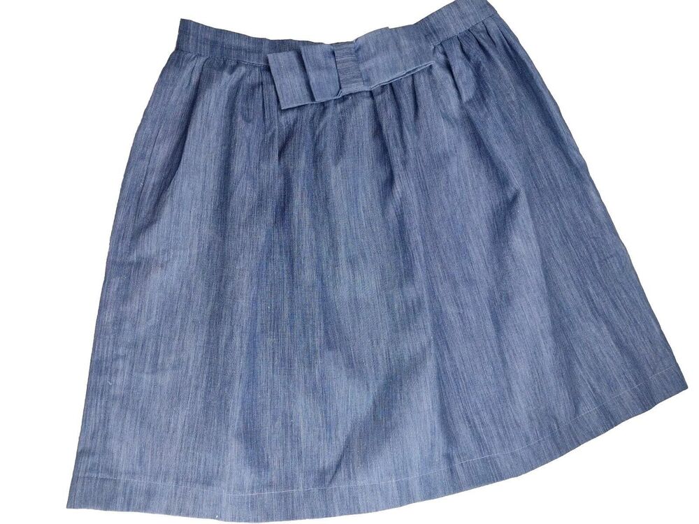 Odette Womens Chambray Skirt Made in Italy Size XS Bow at Waist 100% Cotton